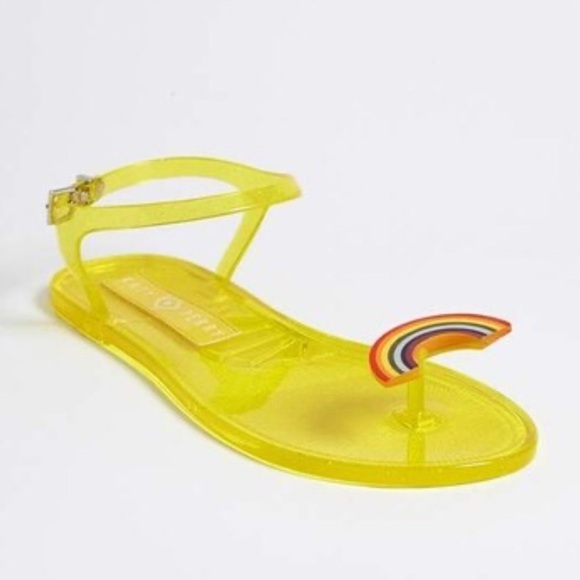NWOT Katy Perry Rainbow Yellow Jelly Sandals Size 6 - Picture 1 of 9